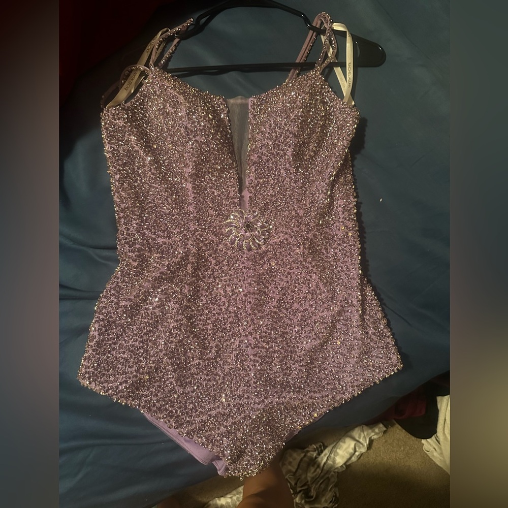 Purple Rachel Allan romper- bodysuit. Size 6.